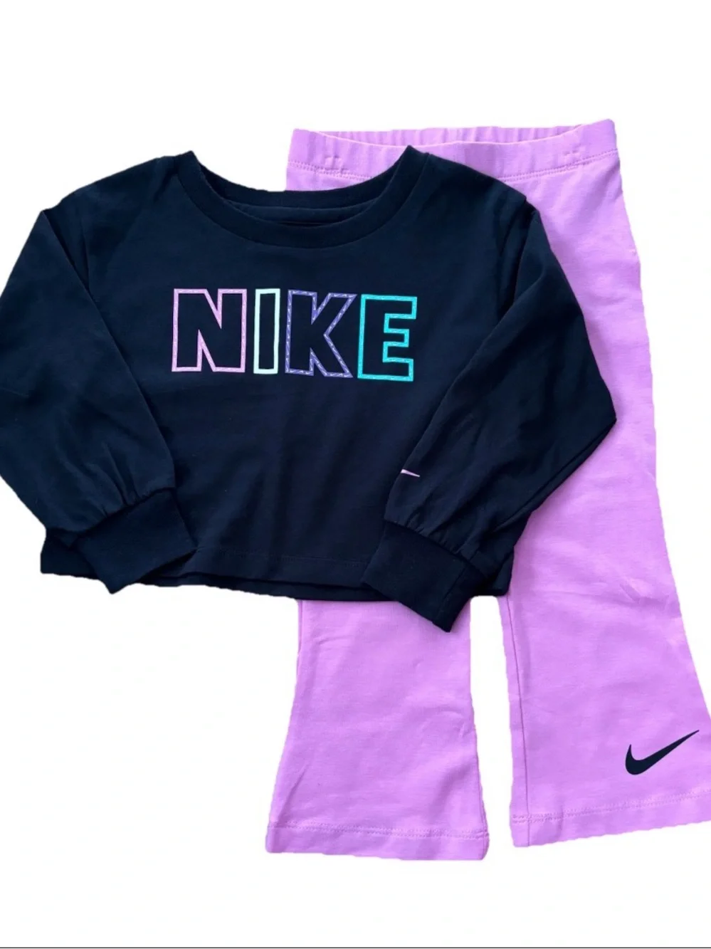 Nike Little Girls Cropped Boxy L/S Tee With High Rise Flared Leggings Set - 2T - Picture 1 of 5